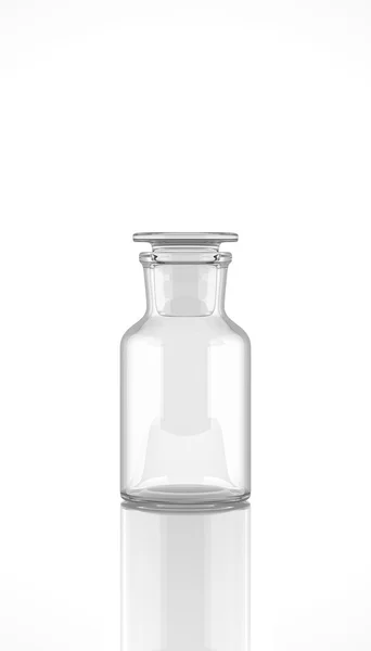 、3 d レンダリング、図では、r と白い背景の試薬ボトル — ストック写真