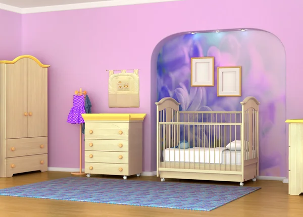 Baby cot in the room. Children's room furniture, detski things. — Stock Photo, Image