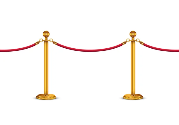 Gouden velvet rope barrière geïsoleerd op witte achtergrond — Stockvector