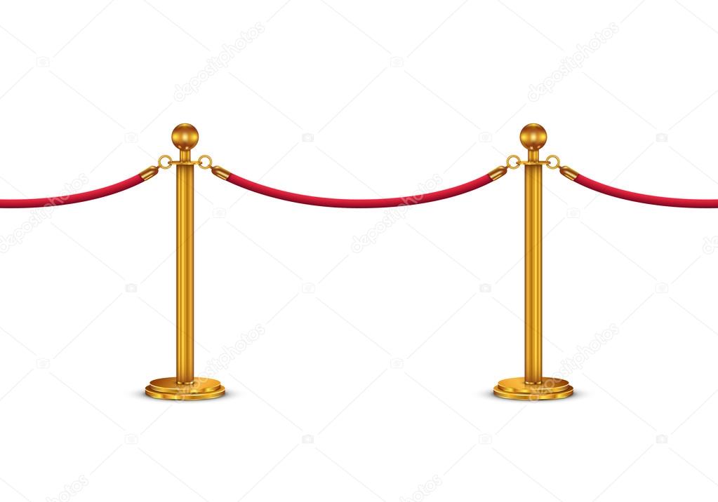 Golden velvet rope barrier isolated on white background Stock Vector by