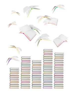 Beyaz arka plan üzerinde izole kitap uçan 