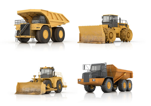 Комплект автомобильного инженерного здания на белом фоне .3d
 