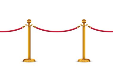 Beyaz arka plan üzerinde izole altın kadife ip bariyer