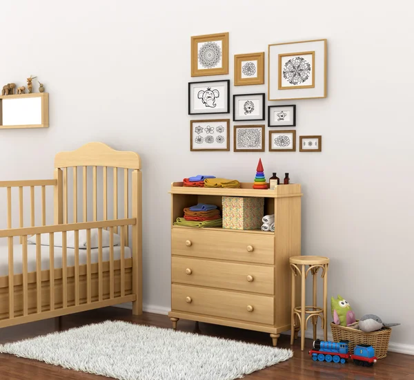 Imagem de um quarto de bebé moderno. Ilustração 3D — Fotografia de Stock