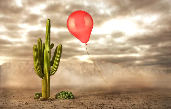 Concetto di pericolo. Bolle di sapone che volano vicino al cactus su un dese — Foto Stock