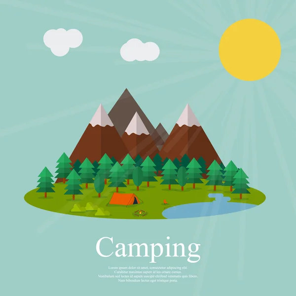 Vetor plana ilustração camping — Vetor de Stock