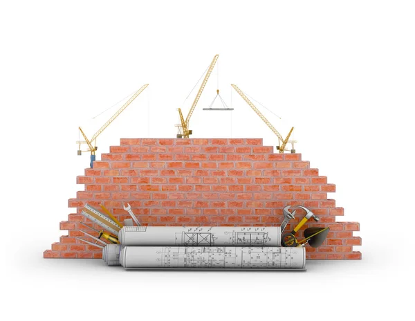 Building koncepció egy fehér háttér. 3D-s illusztráció — Stock Fotó