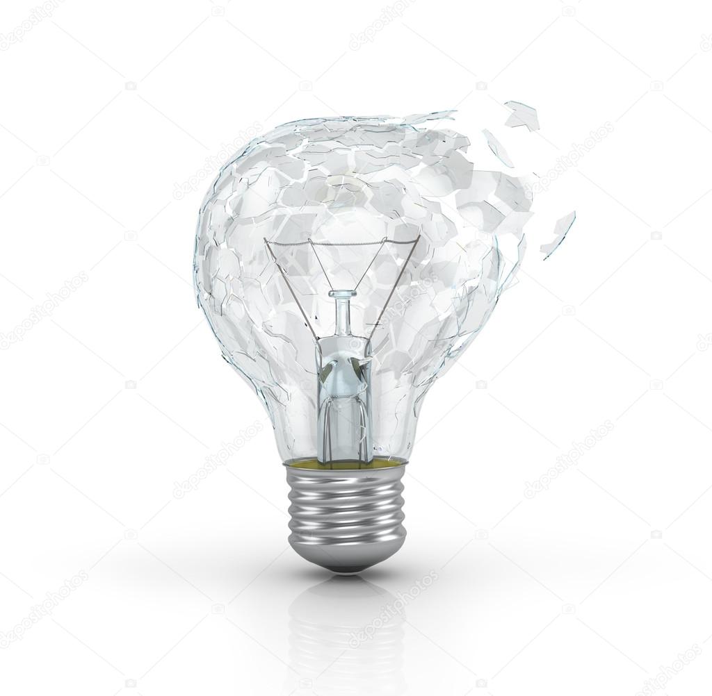 Broken light bulb on a white background. 3d illustration