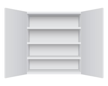 Boş beyaz dolabı beyaz zemin üzerine izole