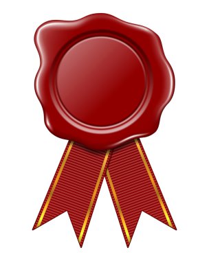 Kırmızı mum mühür damgası ile üzerine beyaz izole şerit