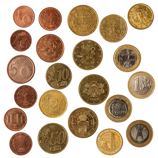 Collection set of euro coins isolated on white background — Stock Photo, Image