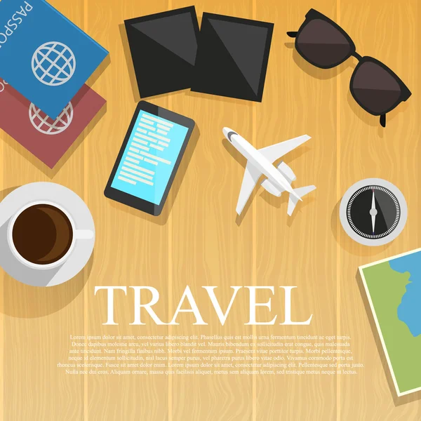 Illustration vectorielle de style design plat de voyage en avion — Image vectorielle