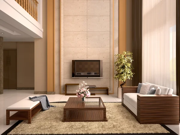 Modern design living room warm colors. 3d illustration. — Stock Photo, Image