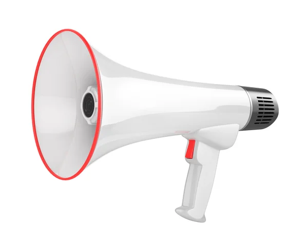 Megafone branco bullhorn endereço público isolado no backgr branco — Fotografia de Stock