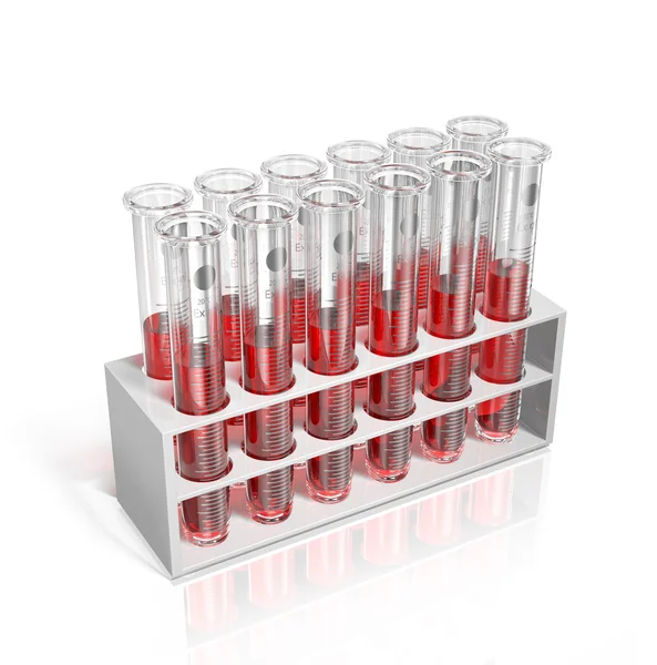 쟁반, 3d 그림에 혈액 테스트 튜브 — 스톡 사진