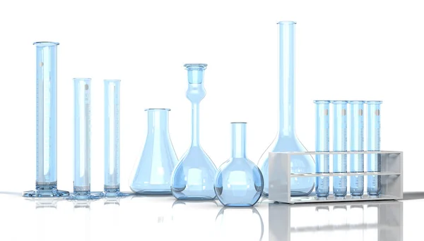 3D render illustration. Laboratory blue glassware  on white back — Stock Photo, Image