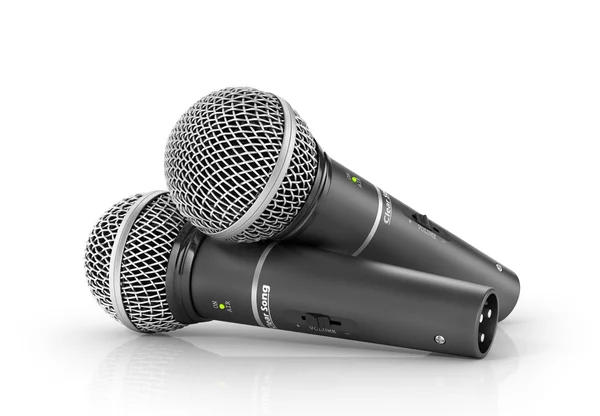 Dva mikrofony na bílém pozadí. 3D obrázek — Stock fotografie