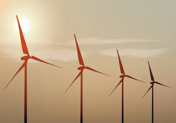 风力发电站在日落时的剪影 — 图库矢量图片
