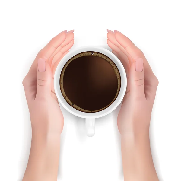 Mano femenina sostener una taza de café — Vector de stock