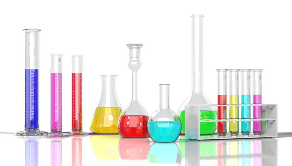 3D render illustration. Laboratory  glassware whith color liquid — Stock Photo, Image