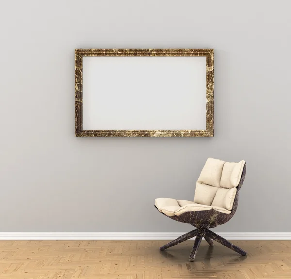 Blankt billede på væggen i galleriet, stol, lænestol nær , - Stock-foto