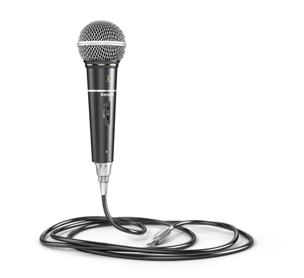 Microfono con cavo isolato sullo sfondo bianco. Relatore: — Foto Stock