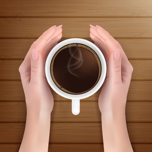 Женская рука держать чашку кофе — стоковый вектор