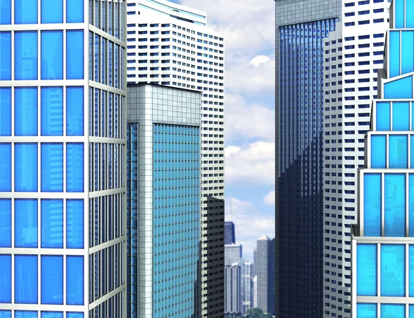 Μοντέρνο γυάλινο κτίριο ουρανοξύστες στην πόλη. 3D illustratio — Φωτογραφία Αρχείου