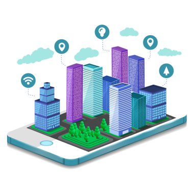 Düz harita Gps navigasyon izometrik City Center