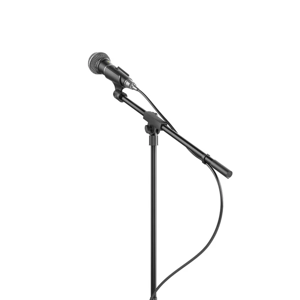 Microphone with cable on the stand isolated on white background. — Stock Photo, Image