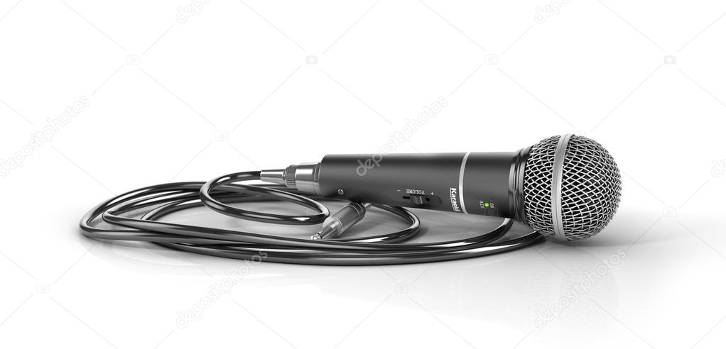 Microphone with cable isolated on the white background. Speaker 