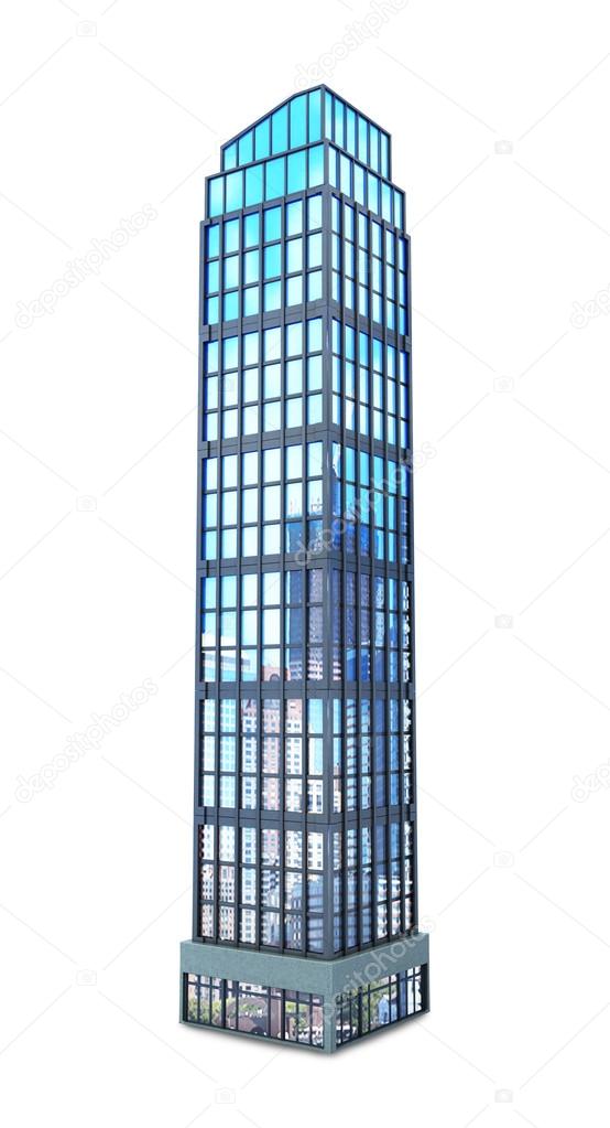 modern skyscraper of glass, isolated on white background. 3d ill