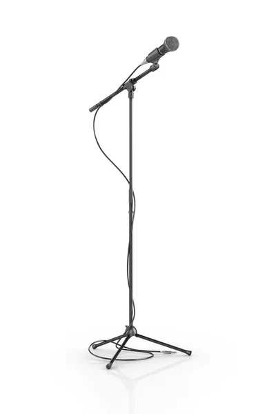 Microphone with cable on the stand isolated on white background. — Stock Photo, Image