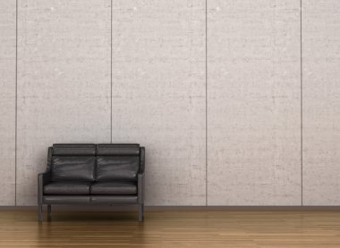 Sandalye beton duvara karşı boş odada. 3D çizim