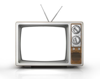 Kitle iletişim araçları kavramı. Boş beyaz ekran ile eski bir Tv olduğunu