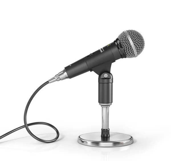 Microfoon op de stand op een witte achtergrond. 3D illustratie — Stockfoto