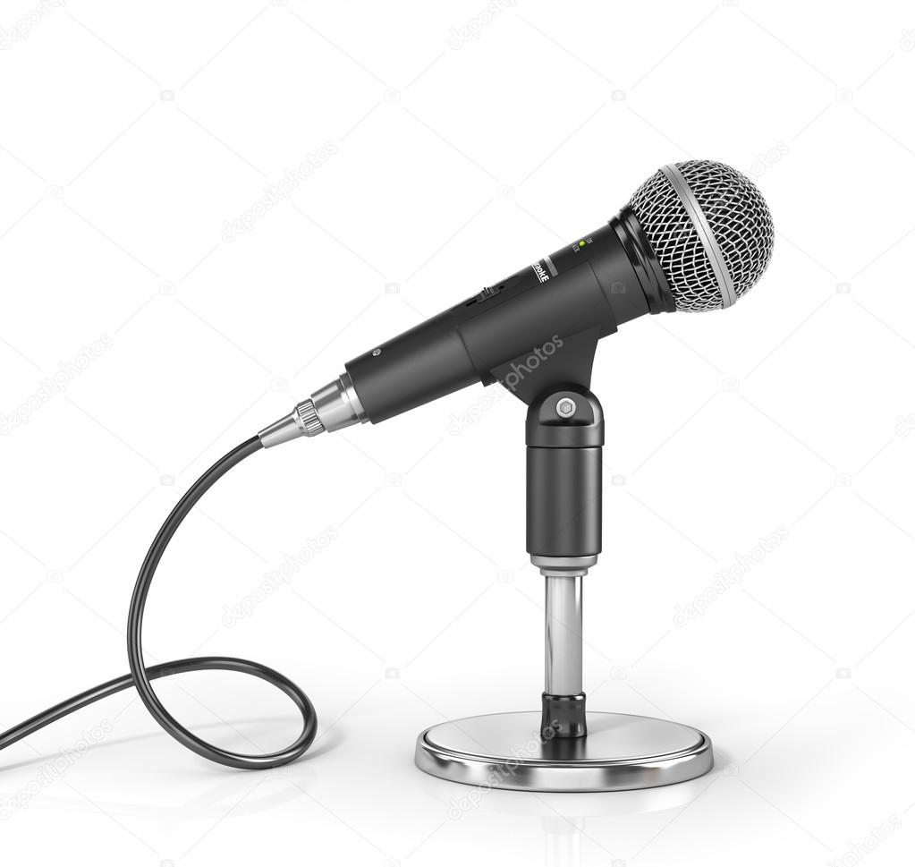 Microphone on the stand on a white background. 3d illustration