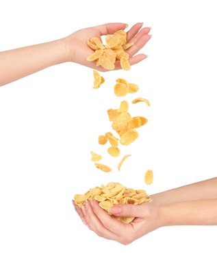 kadınların elleri üzerinde izole diğer elinde dışarı yulaf gevreği düşmek 