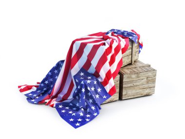 Tahta kutular bayrağımızı kapatıyor. Amerika 'nın iyi konsepti. 3d illüstrasyon