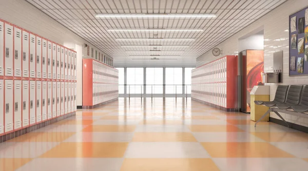 Long School Corridor White Lockers Illustration — Stock Photo, Image