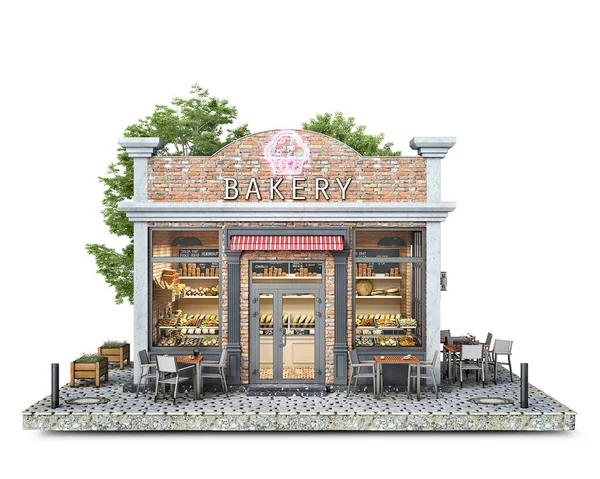 Vue Face Sur Immeuble Boulangerie Sur Terrain Illustration — Photo