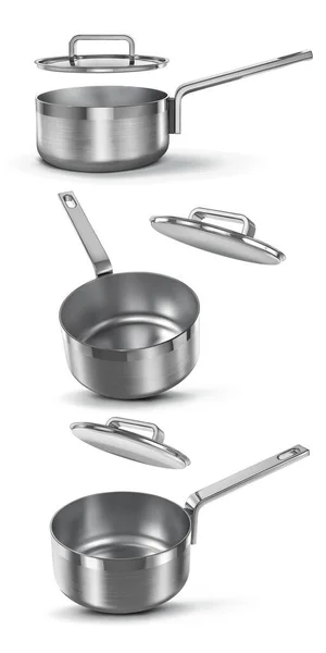 Pentola Vettoriale Con Coperchio Utensili Cucina Vuoti Illustrazione Realistica Isolato — Vettoriale Stock