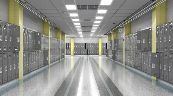 Μακρύς Σχολικός Διάδρομος Γκρι Θυρίδες Εικόνα — Φωτογραφία Αρχείου