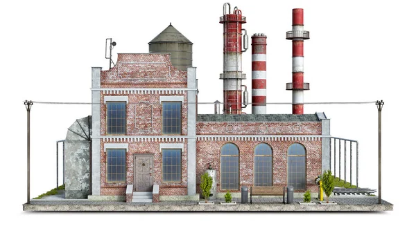 Widok Przodu Stary Budynek Fabryczny Kawałku Ziemi Ilustracja — Zdjęcie stockowe