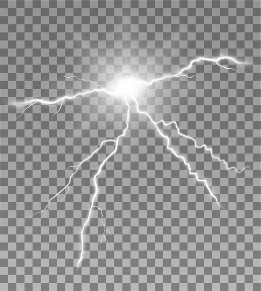 молния светится вспышкой на прозрачном фоне векторной иллюстрации