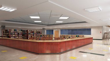 Okuma salonu. 3d illüstrasyon