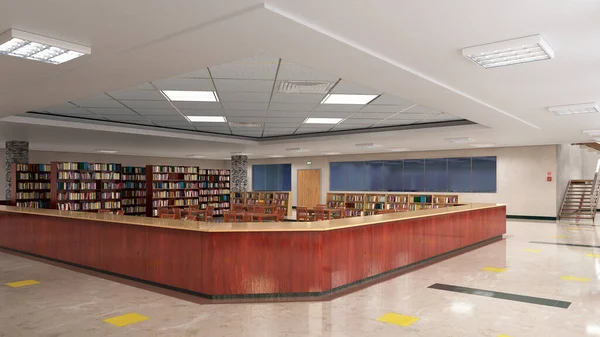 Okuma salonu. 3d illüstrasyon