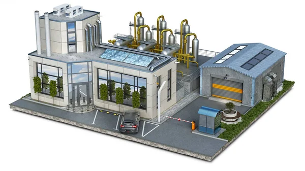 Modern Factory Building Warehouse Surrounding Area Piece Ground Illustration — Stock Photo, Image