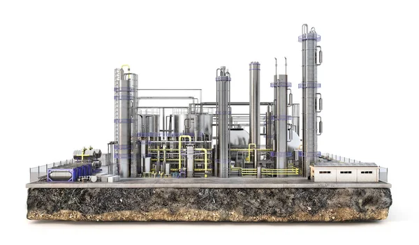 岛上的石油工厂以白色背景隔离 3D说明 — 图库照片