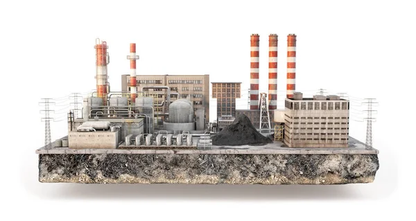 Coal Plant Island Isolated White Background Illustration — Stock Photo, Image
